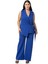 Büyük Beden Kuş Gözü Kemerli Yelek Pantolon Saks Mavi Ikili Takım 1