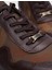 %100 Hakiki Deri Kahverengi Bağcıklı Kamuflaj Desenli Erkek Sneaker 4