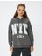 Oversize Kapüşonlu Sweatshirt Kolej Baskılı Şardonlu 3