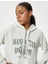 Oversize Sweatshirt Kapüşonlu Kolej Baskılı Kanguru Cepli Şardonlu 1