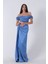Mavi Drape Detaylı Saten Kumaş Abiye Elbise 9704858.16 3