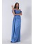 Mavi Drape Detaylı Saten Kumaş Abiye Elbise 9704858.16 4