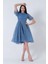 Indigo Midi Boy Kısa Yuvarlak Yaka Simli Tül Abiye Elbise 6502459.98 1