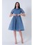 Indigo Midi Boy Kısa Yuvarlak Yaka Simli Tül Abiye Elbise 6502459.98 4