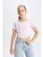 Kız Çocuk Crop Bisiklet Yaka Basic Düz Kısa Kollu Tişört D1838A824HS 4