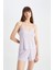 Pijama Takımı Ribana Askılı Pijama Üstü Esnek Belli Şortlu Pijama Altı-Fall in Love C7996AX24HS 5