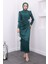 Zümrüt Yeşili Taş Detaylı Saten Abiye 1