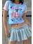 Pembe Kollu Anime Hatsune Miku- Best Electric Guitarist Mavi Crop T-Shirt 3