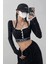 Siyah Düğmeli Beyaz Şeritli Newgirls Uzun Kollu Crop T-Shirt 2