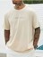 Erkek Bej Dreamer Baskılı Oversize Bisiklet Yaka Tshirt 1