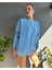 Bebe Mavisi Time Never Stops Baskılı Oversize Bisiklet Yaka Kadın Sweatshirt. B 2