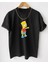Siyah Bart Simpson Baskılı Oversize Bisiklet Yaka T-Shirt 1
