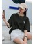 Unisex Siyah Mountain Baskılı Oversize Bisiklet Yaka T-Shirt 3