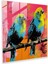 Şakacı Pop Art Cam Baskı - Kalın Arka Plan Üzerinde Canlı Kuşlar, 30X30 1