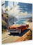 Sanatsal Cam Baskı - Vintage Cabrio Seyir Sahil Yolu Cam Duvar Sanatı, 30X30 1
