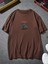 Oversize Baskılı Kahverengi Renk Salaş T-Shirt %100 Pamuk 2
