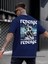 Oversize Baskılı Lacivert Renk Salaş T-Shirt %100 Pamuk 3