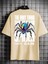 Oversize Baskılı Bej Renk Salaş T-Shirt %100 Pamuk 3