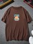 Oversize Baskılı Kahverengi Renk Salaş T-Shirt %100 Pamuk 3
