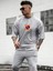 Oversize Baskılı Gri Renk Salaş T-Shirt %100 Pamuk 2