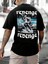 Oversize Baskılı Siyah Renk Salaş T-Shirt %100 Pamuk 4