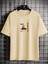 Oversize Baskılı Bej Renk Salaş T-Shirt %100 Pamuk 3