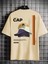 Oversize Baskılı Bej Renk Salaş T-Shirt %100 Pamuk 4