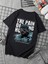 Oversize Baskılı Siyah Renk Salaş T-Shirt %100 Pamuk 2