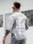 Oversize Baskılı Gri Renk Salaş T-Shirt %100 Pamuk 3