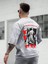 Oversize Baskılı Gri Renk Salaş T-Shirt %100 Pamuk 4