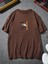 Oversize Baskılı Kahverengi Renk Salaş T-Shirt %100 Pamuk 2