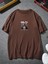 Oversize Baskılı Kahverengi Renk Salaş T-Shirt %100 Pamuk 1