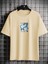 Oversize Baskılı Bej Renk Salaş T-Shirt %100 Pamuk 2
