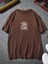 Oversize Baskılı Kahverengi Renk Salaş T-Shirt %100 Pamuk 3