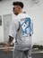Oversize Baskılı Gri Renk Salaş T-Shirt %100 Pamuk 1
