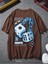 Oversize Baskılı Kahverengi Renk Salaş T-Shirt %100 Pamuk 1