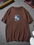 Oversize Baskılı Kahverengi Renk Salaş T-Shirt %100 Pamuk 2
