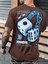 Oversize Baskılı Kahverengi Renk Salaş T-Shirt %100 Pamuk 3
