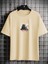 Oversize Baskılı Bej Renk Salaş T-Shirt %100 Pamuk 3