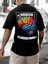 Oversize Baskılı Siyah Renk Salaş T-Shirt %100 Pamuk 1