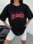 Unisex Bisiklet Yaka Baskılı Oversize T-Shirt - Siyah 4
