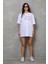 Unisex Bisiklet Yaka Baskılı Oversize T-Shirt - Beyaz 1