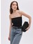 Straplez Yaka Fitilli Siyah Kadın Bluz Siyah Katlı Straplez Triko Bluz 1
