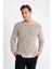 %100 Pamuk Relax Fit Bisiklet Yaka Dokulu Triko Kazak D2061AX24AU 3