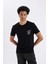 %100 Pamuk Siyah Slim Fit Dar Kesim Bisiklet Yaka Baskılı Kısa Kollu Tişört C2132AX24AU 3