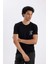 %100 Pamuk Siyah Slim Fit Dar Kesim Bisiklet Yaka Baskılı Kısa Kollu Tişört C2132AX24AU 4