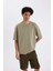 Oversize Geniş Kalıp Bisiklet Yaka Kısa Kollu Basic Düz Ağır Kumaş Tişört X3926AZ24AU 4