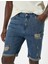 Slim Fit Kot Şort Yırtık Bermuda Cep Detaylı Katlı Paça Pamuklu 5