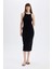 Bodycon Vücudu Saran Basic Düz Fitilli Kaşkorse Kolsuz Midi Elbise D5302AX24HS 2