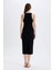 Bodycon Vücudu Saran Basic Düz Fitilli Kaşkorse Kolsuz Midi Elbise D5302AX24HS 5